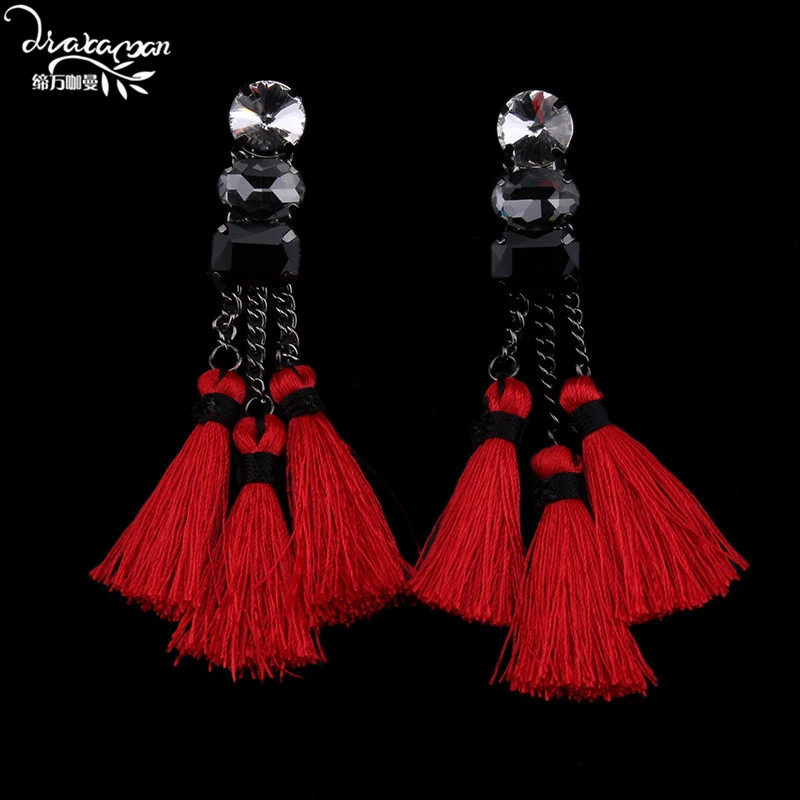Dvacaman Brand 2016 New Long Red Rope Tassel font b Earrings b font Women Party Dress