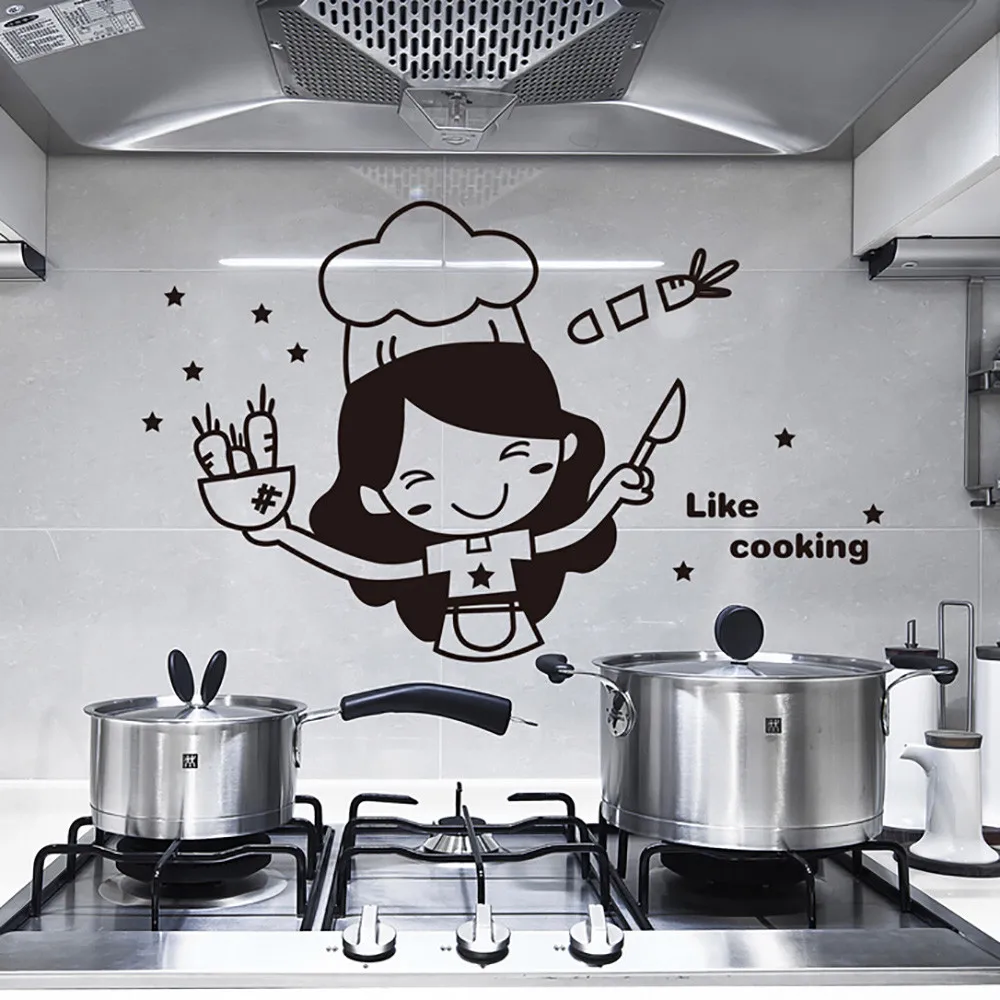 

Kitchen Light Wall Sticker Cute Cook Pattern Stickers for Home Decor Living Room Decoración De La Pared De La Cocina#A