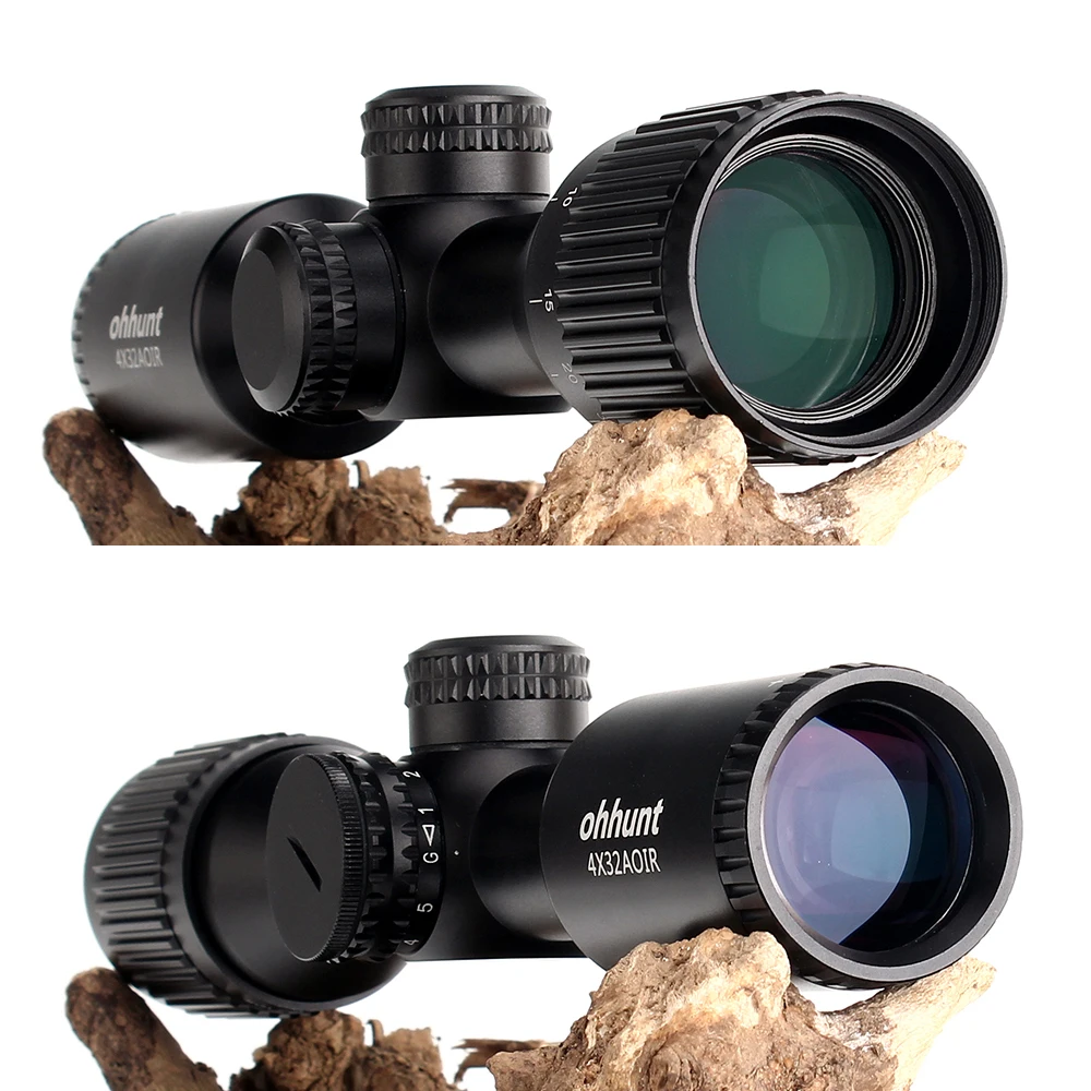 ohhunt 4X32 AOIR Compact Hunting Tactical Wide Angle Riflescopes Mil Dot Illuminated Reticle Turrets Reset Optics Rifle Scope
