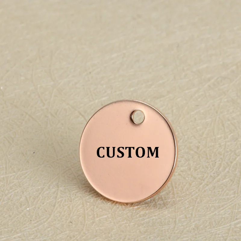 

MYLONGINGCHARM 50pcs/lot Custom your Logo Words Stainless Steel Charms 12mm Four Colors Round Charms Engravable Necklace Charms