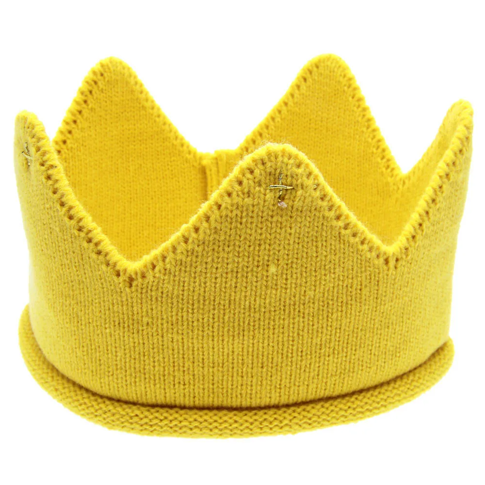 Hylidge Горячая трикотажные Милые шляпки короны для детей вязаная шапочка для новорожденного для маленьких девочек и мальчиков головные уборы на день рождения Подставки для фотографий повязка на голову-1 шт. детская шапка - Цвет: Yellow