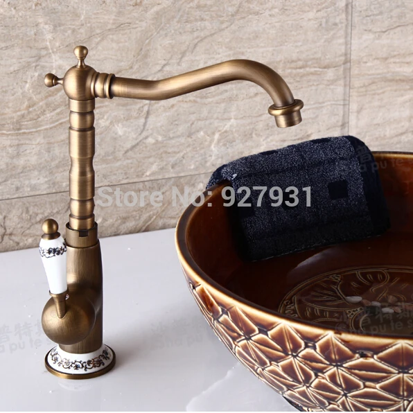 Luxury Deck Mounted Hot and Cold Water Countertop Bathroom Basin Sink Faucet Single Ceramic Handle Basin