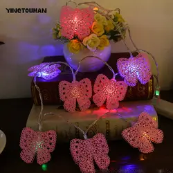 Yingtouman 3 м 20LED гладить Розовый выдалбливают бабочка лампы Рождество Свадебная вечеринка праздник украшения Рождественские огни Батарея