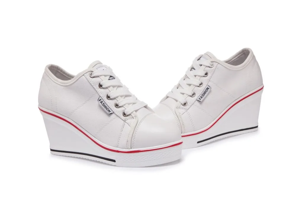 Белые женские Сникеры на платформе г. дышащая парусиновая обувь женские ботинки на танкетке для женщин Повседневная Вулканизированная обувь размер 41, 42, 43