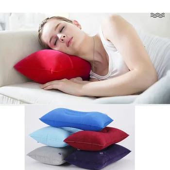 

Portable Pillow Travel Air Cushion Inflatable Double Sided Flocking Cushion Camp Beach Car Plane Hotel Head Rest Bed Sleep