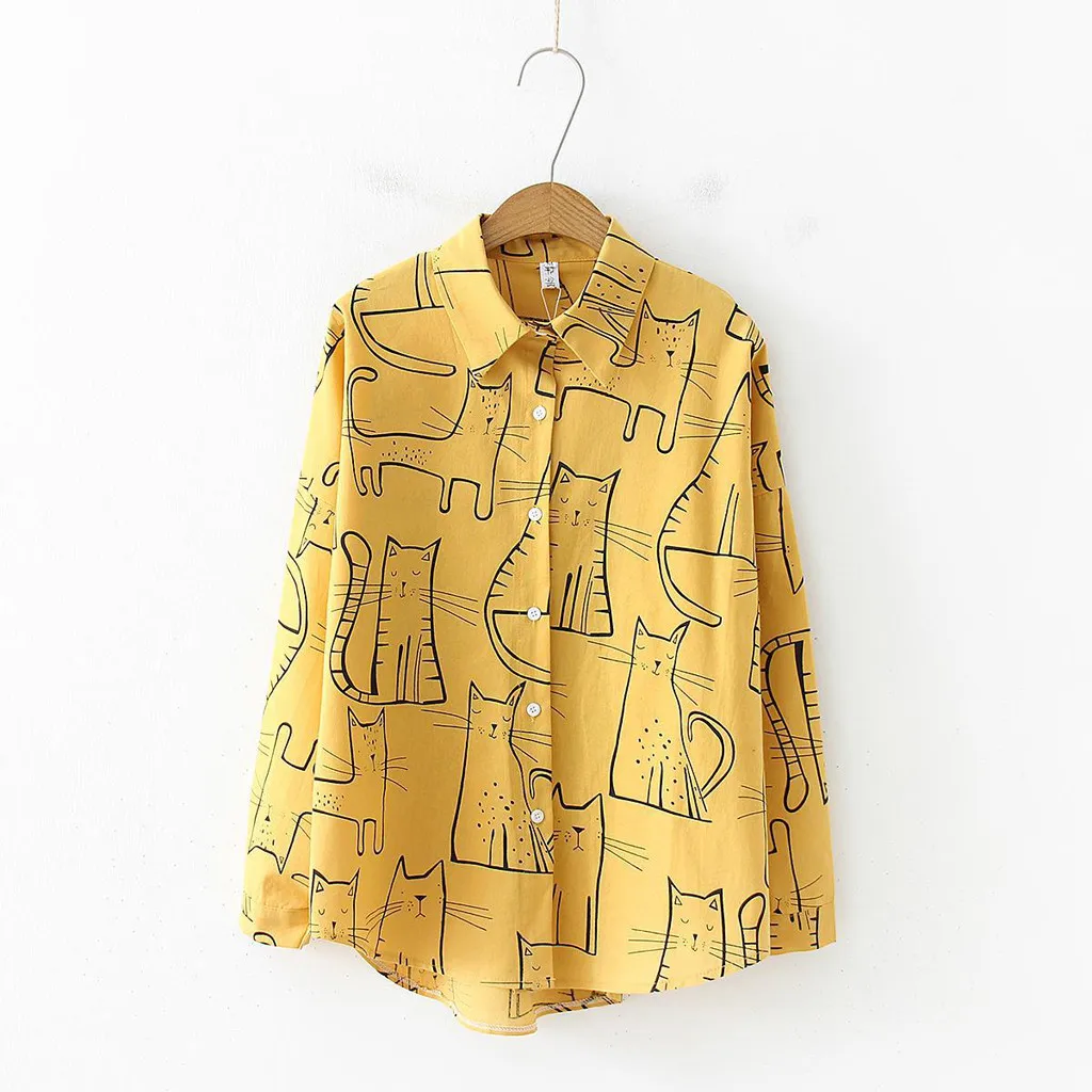 

WOMAIL Roupa Feminina Cotton Material Long Sleeve Casual Button Design Summer Printed Design Fashion Women Blouse 19MAY03