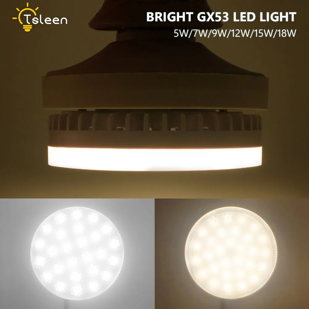 Супер яркий светодиодный светильник GX53 5 Вт 7 Вт 9 Вт 12 Вт 15 Вт 18 Вт GX53 светильник для шкафа smd2835 gx 53 AC85-265V Теплый Холодный белый точечный светильник