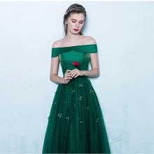 2017 Hand Made Blumen Deep Green Weg Von der Schulter A-Line Lange Prom Kleider Elegante Bodenlangen Abendkleid Vestido de Festa
