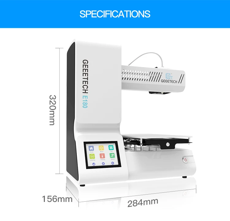 Geeetech E180 3D-принтер с открытым исходным кодом, Wifi, подключение, Полноцветный сенсорный экран, возможность прерывания работы, мини 3D-принтер s