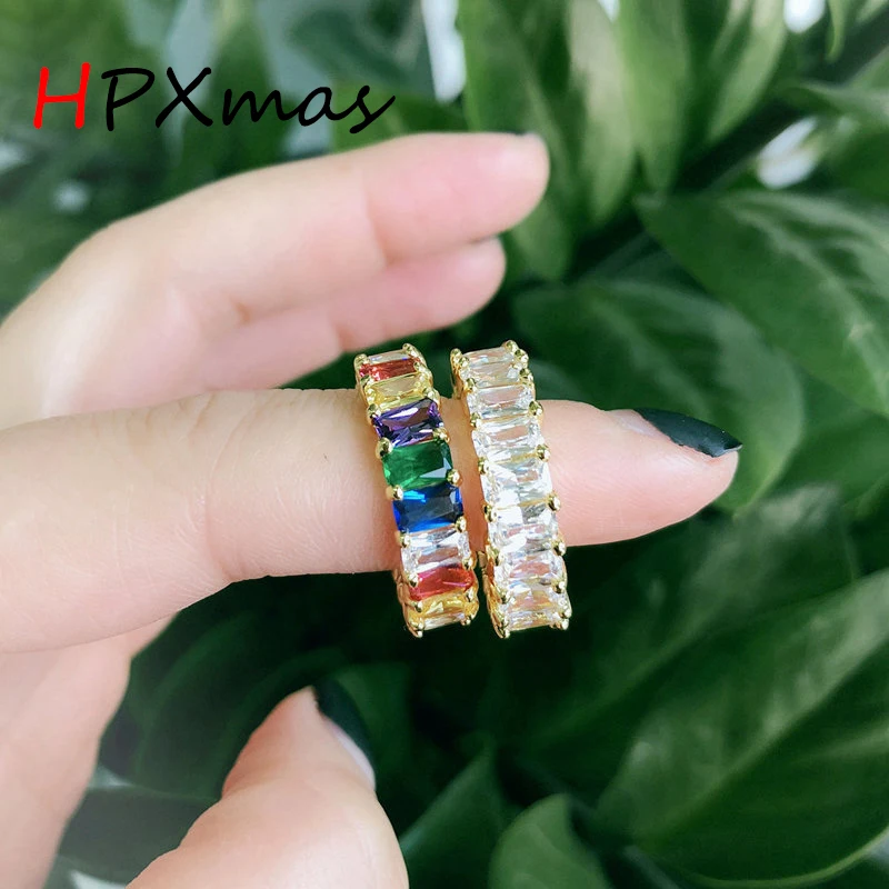 HPXmas новое Золотое заполненное полностью ювелирное Радужное красочное многоцветное кубическое циркониевое вечное квадратное багет кольцо на палец A86
