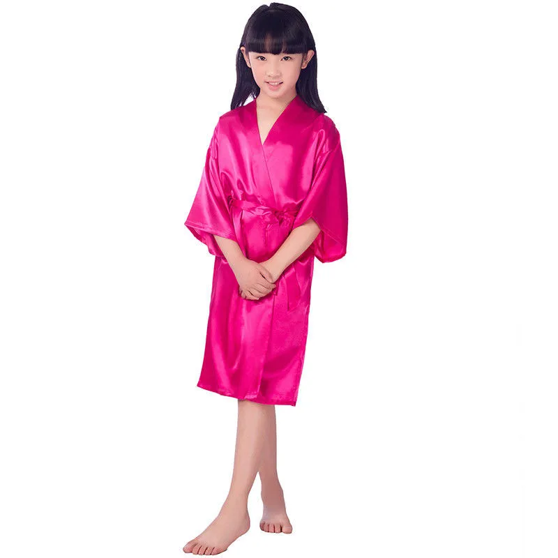 Летние дети девочки кимоно Халат банный халат Домашняя одежда, ночное белье и халат пижамы Твердые повязки Одежда с длинным рукавом - Цвет: Красный