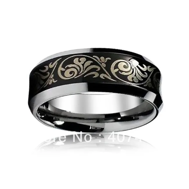 Для женщин и Для мужчин 8 мм вогнутой флорентин черный Вольфрам карбида унисекс обручальное кольцо(доступны Размер 6-14