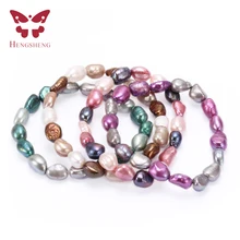 HENGSHENG 2018 caliente barroco de agua dulce pulseras de perlas para las mujeres, Multi Color elástico pulsera, moda fina 8-9mm joyería pulseras(China)