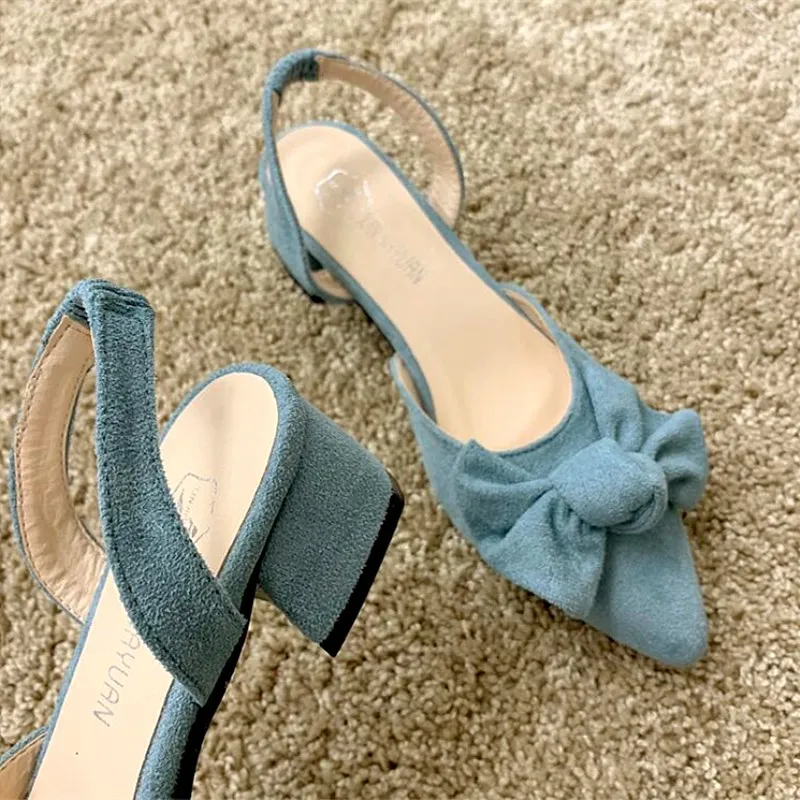 

EOEODOIT Women Casual 4 cm Med Heel Shoes Shallow Mouth Pointy Toe Bowknot Autumn Pumps Retro Chunky Heel Summer Sandals