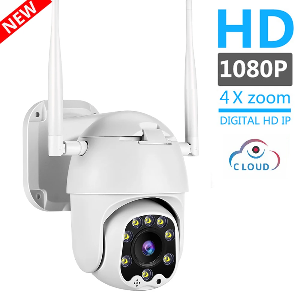 1080P 2MP Беспроводная IP камера Wifi скоростная купольная PTZ наружная IP66 Onvif двухсторонняя аудио IR CCTV камера видеонаблюдения наружная