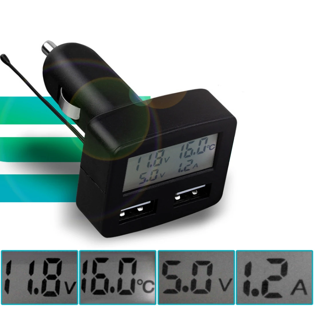 5 In 1 Portable Car Voltage Tester Dual USB Car Charger Voltmeter Volt