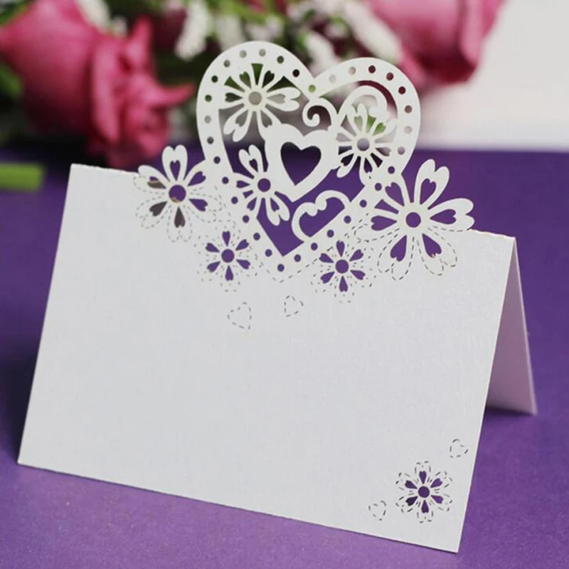

50pcs/Pack Love Heart Laser Cut Wedding Party Table Name Place Cards Favor Decor Wedding Decor Creative Hollow Invitation Card