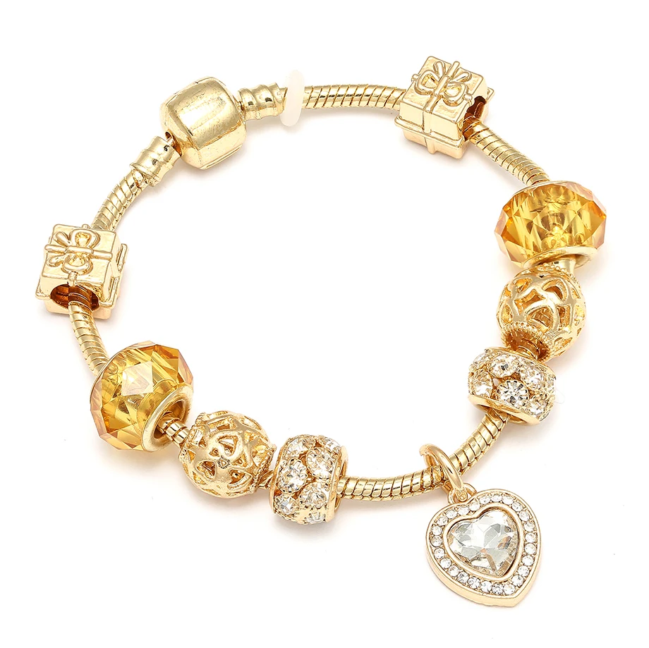

MISSITA Gold Color Love Heart Charm Bracelets with Gold Crystal Gift Box Pandora Bracelets & Bangles for Women Jewelry Gift