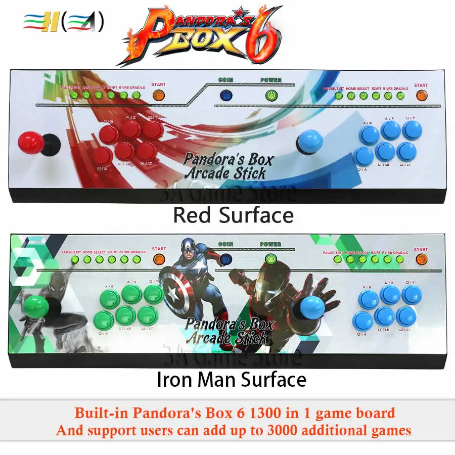 Pandora's box 6 1300 in 1 game arcade console usb joystick arcade buttons with light 2 players control machine pandora box 6 HD