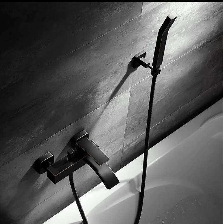 Wall Mounted Bathroom Faucet Black Oil Brushed Bath & Shower Faucet