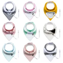 Лидер продаж, детский слюнявчик, хлопок, двухслойный водонепроницаемый Слюнявчик с цепочкой-пустышкой для ухода за ребенком