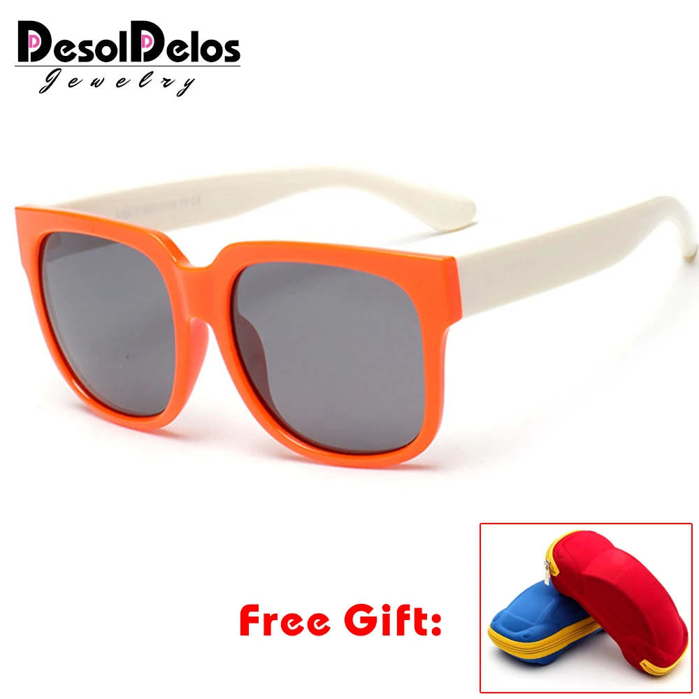 Квадратные Детские поляризационные солнцезащитные очки, детские солнцезащитные очки, винтажные очки для малышей, уличные очки, infantil oculos de sol с чехлом - Цвет линз: orange white