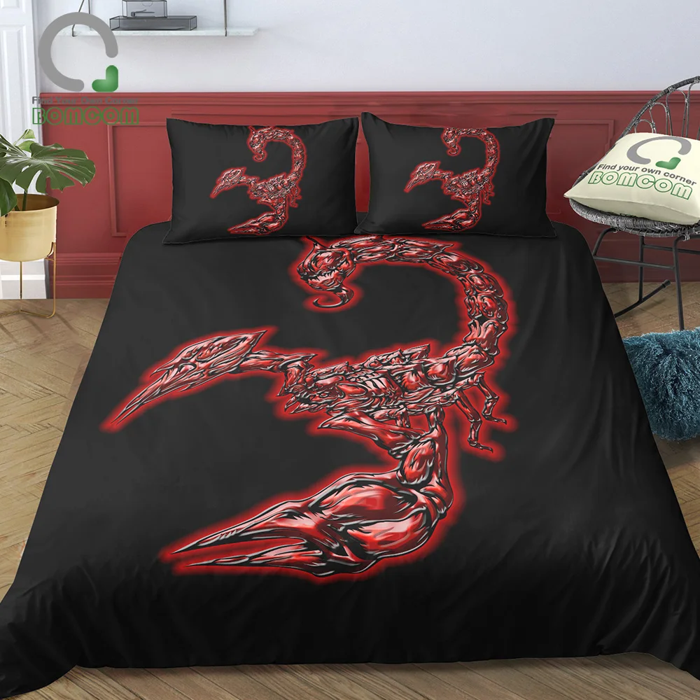 

BOMCOM 3D Digital Printing Bloody Black Scorpion Richly Colored Lacquer Scorpion Bedding Set 100% Microfiber Black & Red