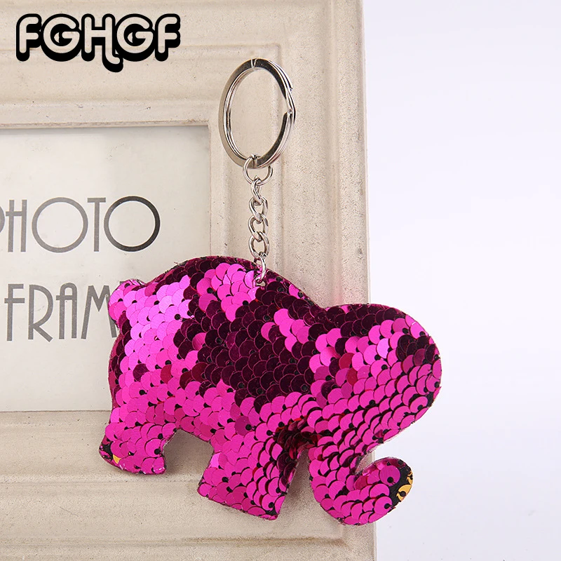 

FGHGF new colorful sequins elephant key chain shiny reflective cartoon couple cute animal key chain personality car key pendant