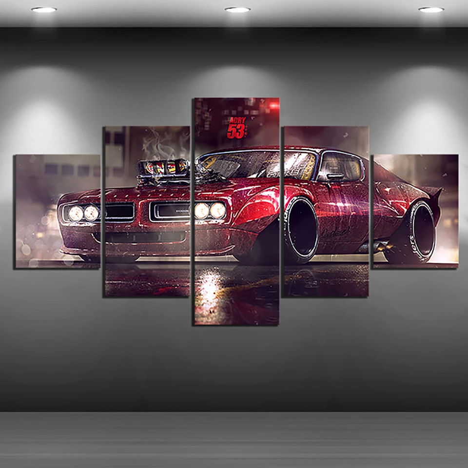 Принты для домашнего декора картина 5 панель автомобиль Ретро Спорт автомобиль картины стены искусства модульный Холст плакат современный прикроватный фон