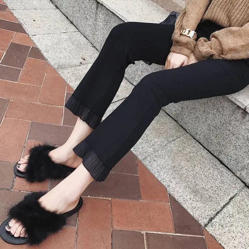2020 Trousers Women High Waist Bell Bottom Metal Ring Flare Pants Wide Leg Pants Big Plus Size XL Black White Female Capris C32 2020 Trousers Women High Waist Bell Bottom Metal Ring Flare Pants Wide Leg Pants Big Plus Size XL Black White Female Capris C32