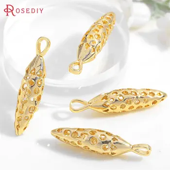 

(35667)6PCS 7x31MM Hanging Hole 2MM 24K Gold Color Brass Corn Charms Pendants High Quality Diy Jewelry Findings Accessories