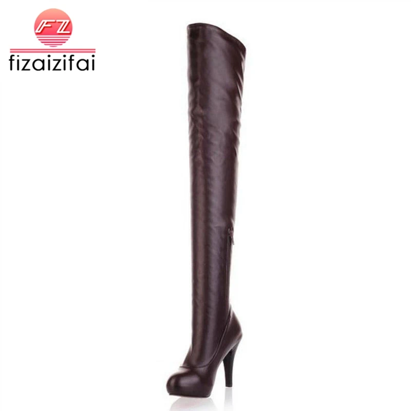 

fizaizifai Plus Size 31-46 Women High Heels Boots Zipper Platform Shoes Women Warm Winter Fur Over The Knee Boots Fashion Shoes