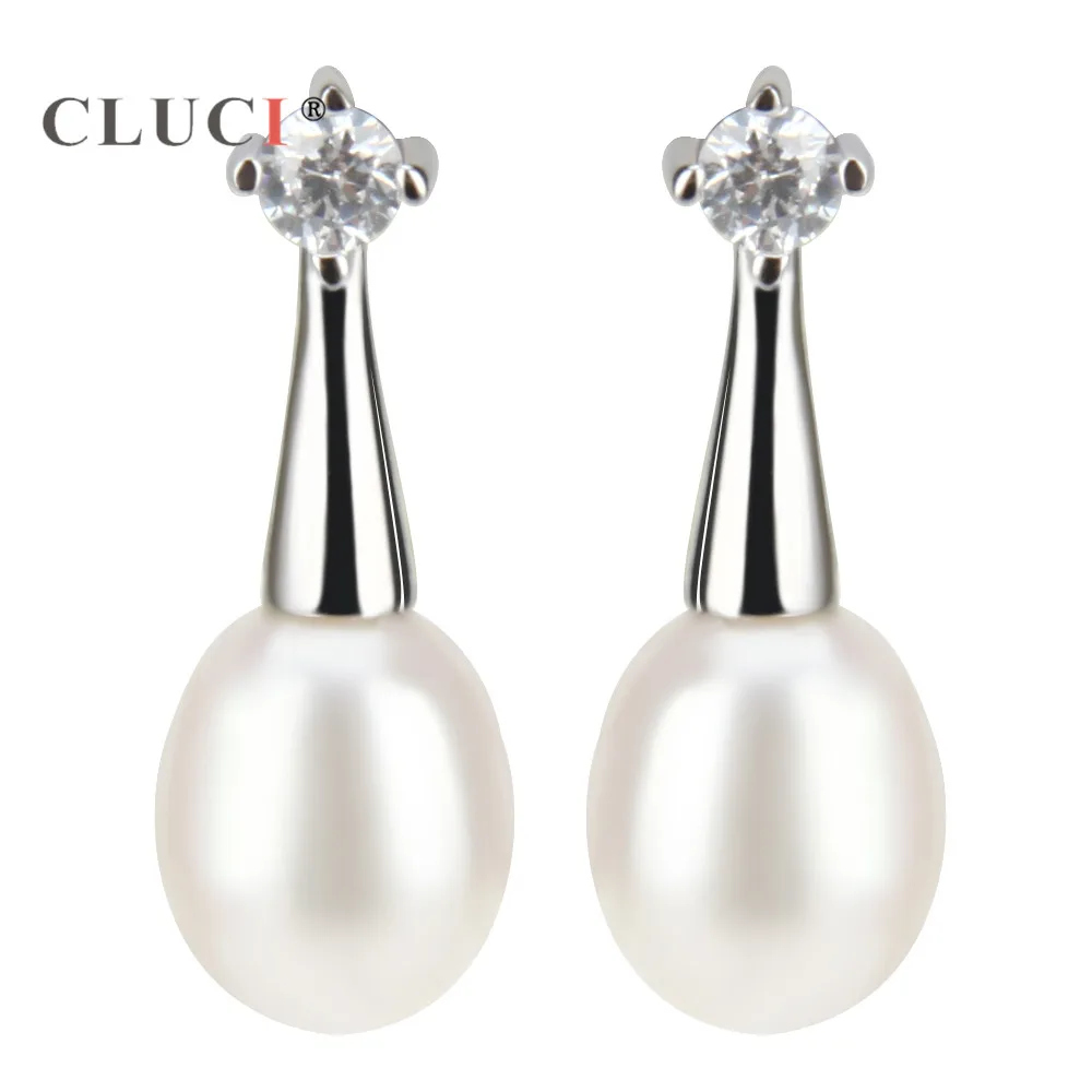 

CLUCI Luxury 925 Sterling Silver Pearl Earrings with zircons For Women Drop Earrings Wedding Bride Fashion Jewelry Female Bijoux