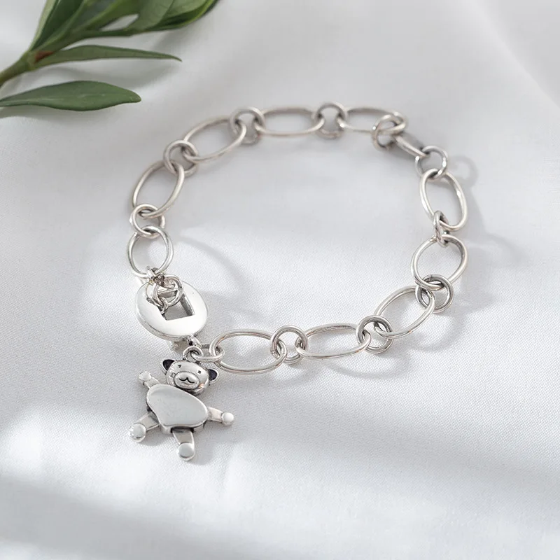 

Korean Cute Little Bear Punk Rough Chain Luxury Bracelet 925 Sterling Silver Bracelet Big Exaggerated Geometric Bracelet Jewelry