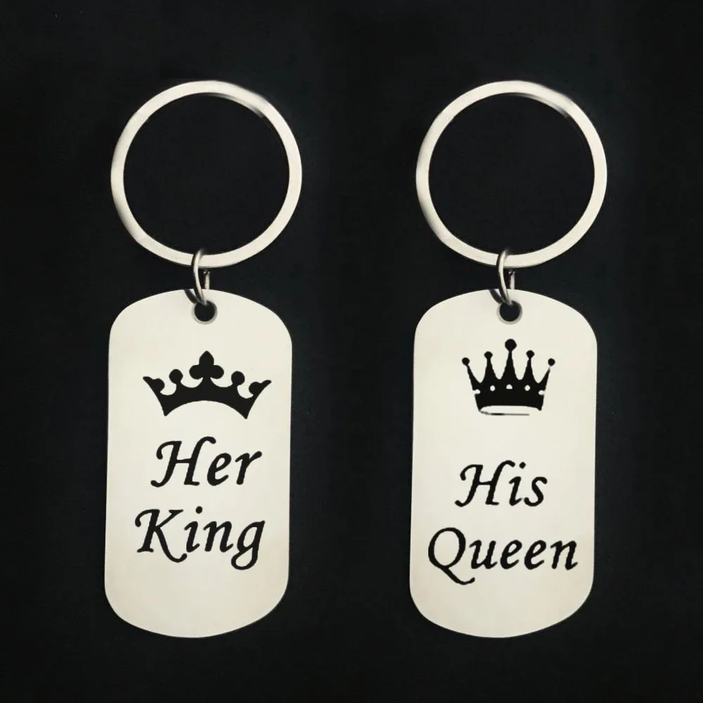 

CAXYBB King Queen Keyring dog tag Stainless steel keychain Couple jewelry lover gift Valentine's Day