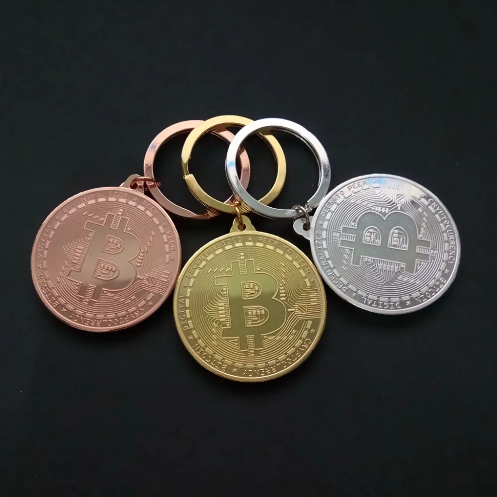 Gold Plated Bitcoin Coin Key Chain BTC Art Collection Silver Rose Color Bit Design Ring Nice Gift | Дом и сад