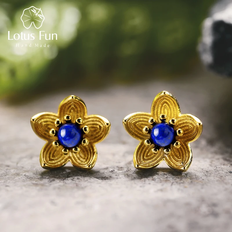 Lotus Fun 925 Sterling Silver Lapis Gemstone Redbud Flower Open Ring - Handmade Adjustable Size - View #9