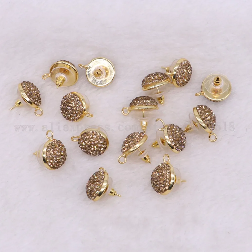 10 pairs Round stud earrings jewelry finding BIG 14 mm GOLDEN beads