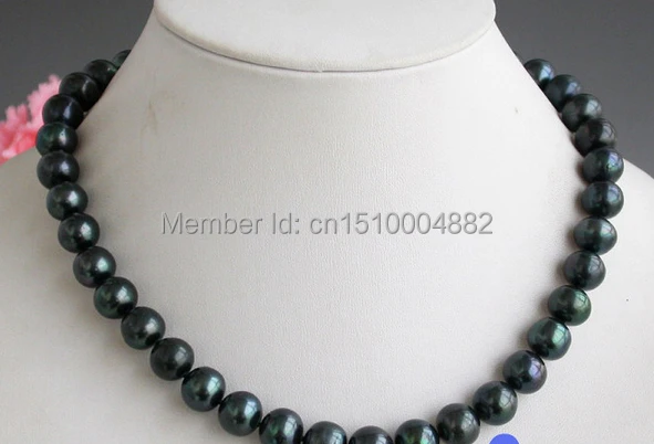 

shitou 00390 luster AA++ 17" 11-12mm ROUND BLACK FRESHWATER PEARL NECKLACE 925SC