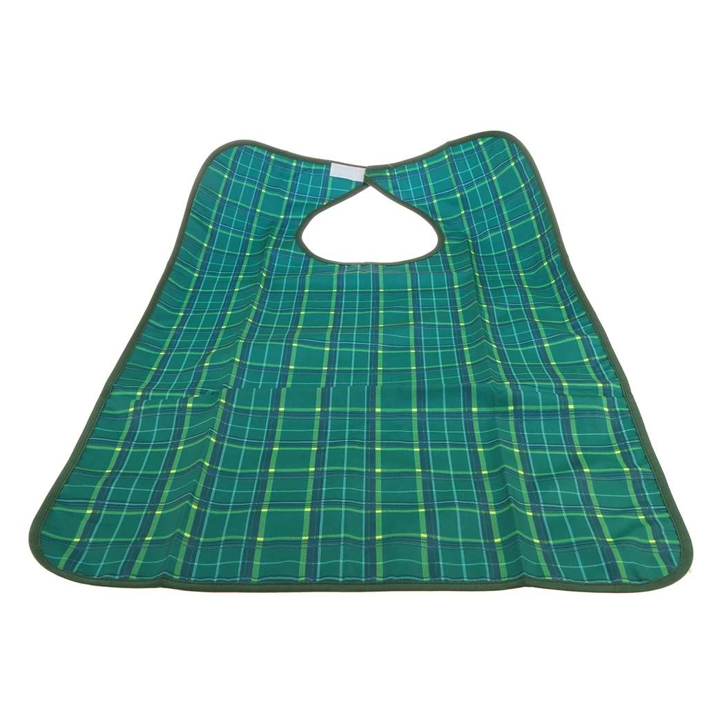 Waterproof Adult Bib Protector Disability Aid Clothes Apron Washable with Pocket Grid Style