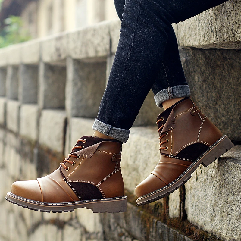 

2018 Winter Martin Military Boots Men Leather Ankle Boots Super Warm Snow Boots Men High Quality Casual Military Boots