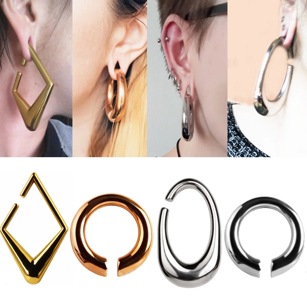 

Showlove-2PC Surgical Stainless Steel Heavy Ear Weight Rhombus Lock Oval loop Shape Ear Gauges Piercing Tunnels Body Jewelry