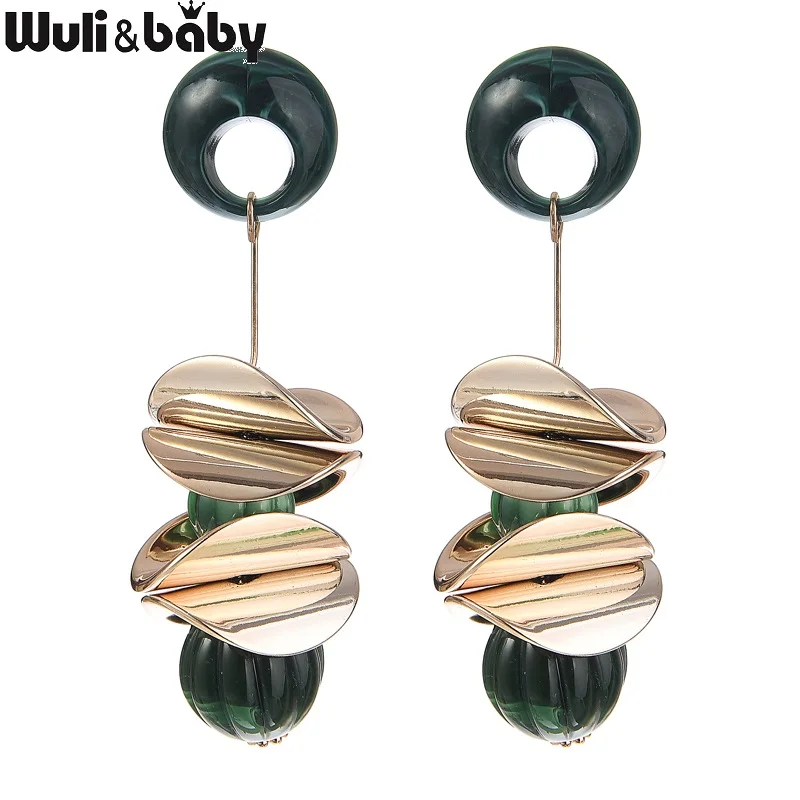 

Wuli&baby Big Ball Flower Drop Earrings For Women Statement Green Cream Color Earrings