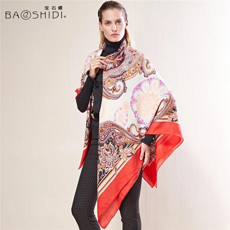 

[BAOSHIDI] 55% cashmere scarf 45% silk luxury brand scarves, womens scarfs fashionable,Super Large Square winter scarfs