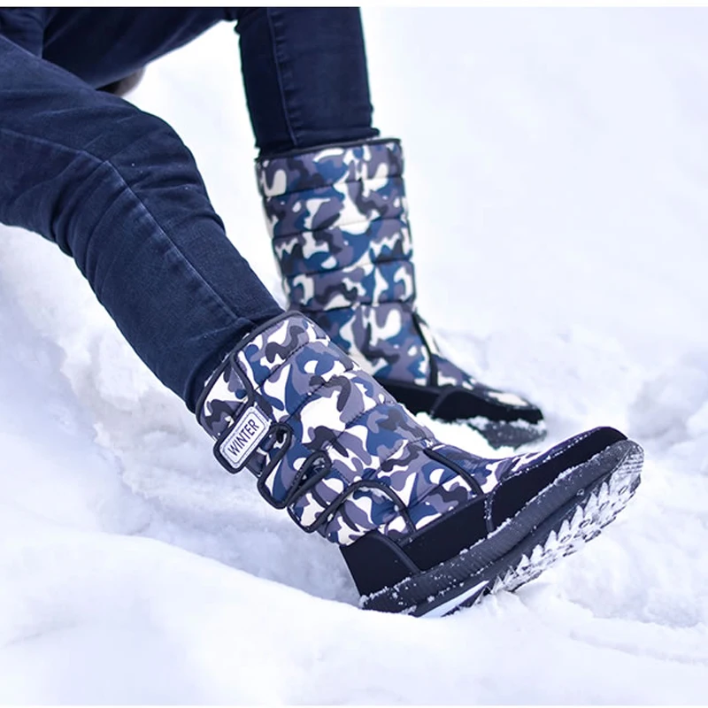 Мужские ботинки; зимние ботинки на платформе для мужчин; толстая плюшевая Водонепроницаемая Нескользящая зимняя обувь; большие размеры 36-47