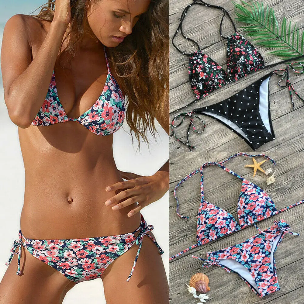 

Women Push Up Bikini Set Bra Padded Swimwear Bandage Floral Swimsuit Bathing