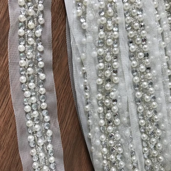 

Luxury Style Pearl Beaded Mesh Lace Trim For Headbands, Lingerie, Dolls,5.7 Yards