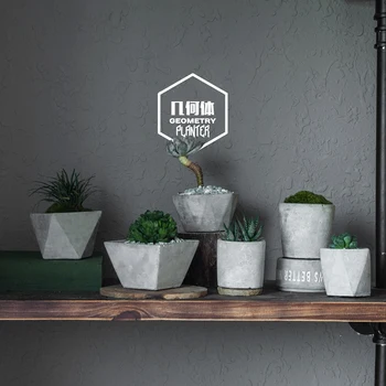

Full Set (6pcs) Cement Flowerpot Succulent Planter Solid Geometry Style Concrete Floweplanter For Home & Garden