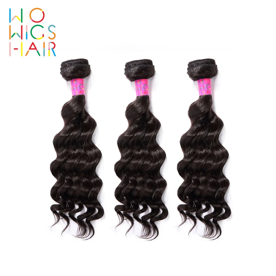 WoWigs волос Малайзии глубокая волна 100% человеческие волосы ткачество 3 шт. Бесплатная доставка волосы remy натуральный цвет