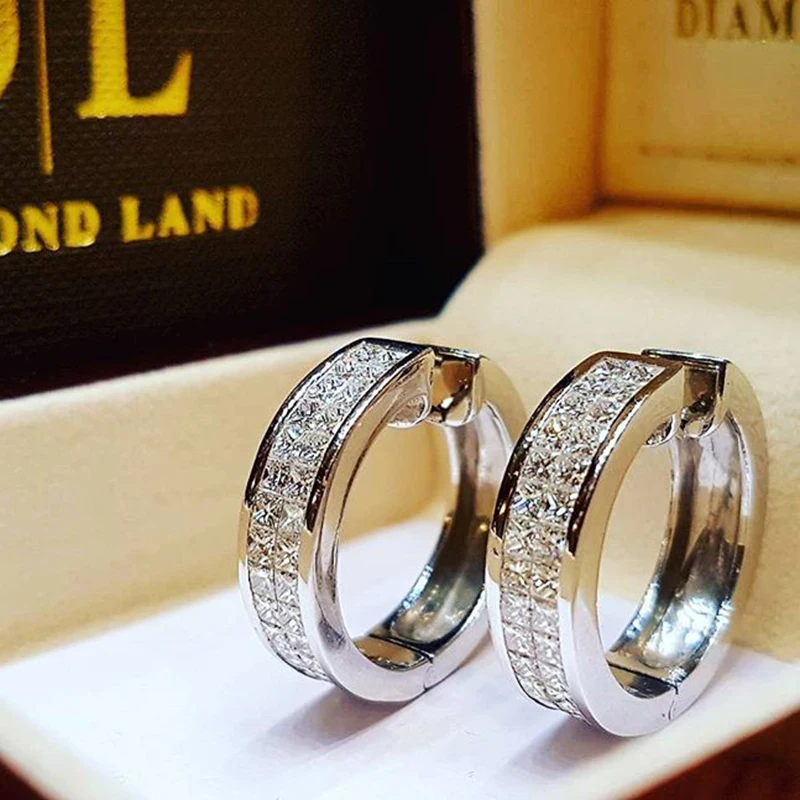 Шарм круглый серебряного цвета круг серьги в виде колец, для Для женщин классические ювелирные изделия Блестящий Bling CZ серьга-кольцо со стразами подарки L4M046